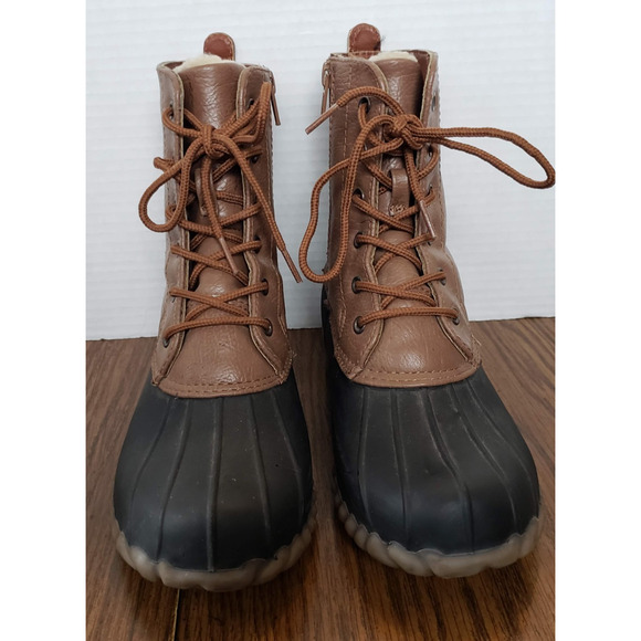 YUU Duck Boots Brown Synthetic Zip Women Sz 5 - Picture 1 of 16